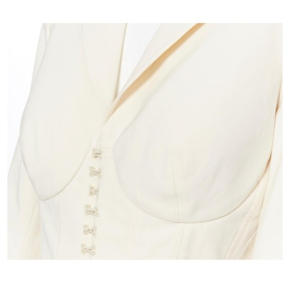 PREOWNED $2K LA PERLA SS17 RUNWAY CORSET CREAM STRETCH WOOL BLAZER IT 46C US 10 - Picture 6 of 15